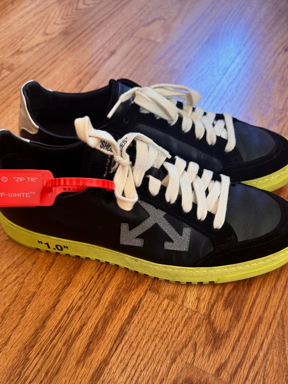 Off-White 1.0 Sneakers Black Green Leather Zip-Tie Low-Top Sneaker Size EU 42